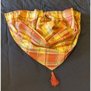 JC Penny Chris Madden Silk Ascot Valance Gold Rust Plaid Tassel 35" Drop